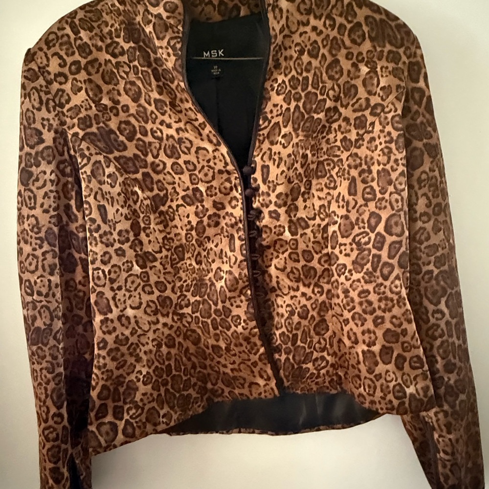 MSK Women's Animal Print Button Up Long Sleeve Blazer